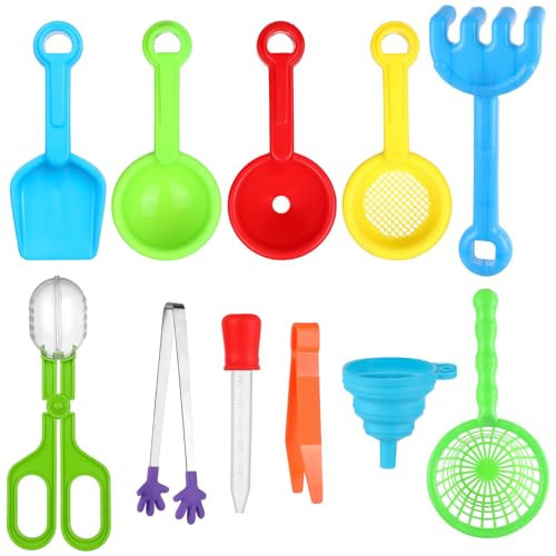 MBLFHSG 11 Pcs Sensory Bin Filler Fine Motor Toys Set, Sensory Bin Tools with 5 Scoops, Tweezers, Silicone Mini Tong, Scissors Clip, Dropper, Beach Shovels, Funnel for Kids, Sensory Bin Accessories | Amazon (US)
