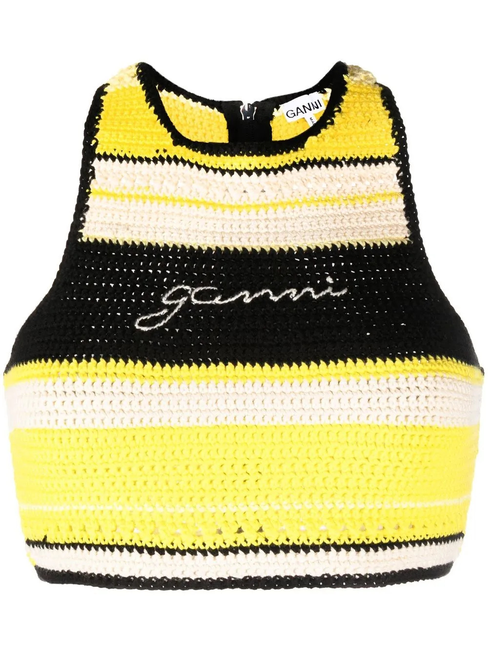 GANNI logo-embroidered Crochet Top | Black | FARFETCH | Farfetch Global