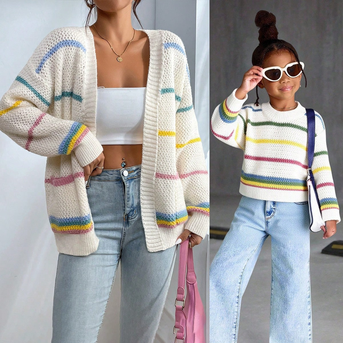 Calvaya Colourful Striped Pattern Drop Shoulder Duster Cardigan | SHEIN