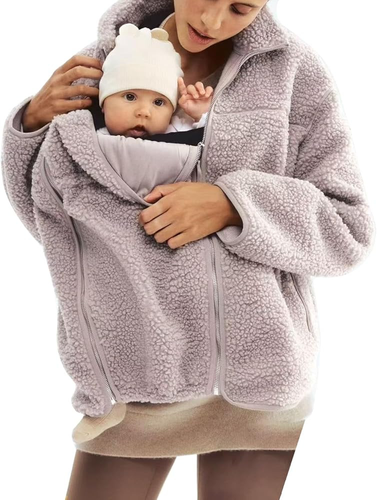 Women's Fleece Zip Up 2 in 1 Baby Wearing Jacket Maternity Winter Coat Thicken Kangaroo Sweatshir... | Amazon (US)