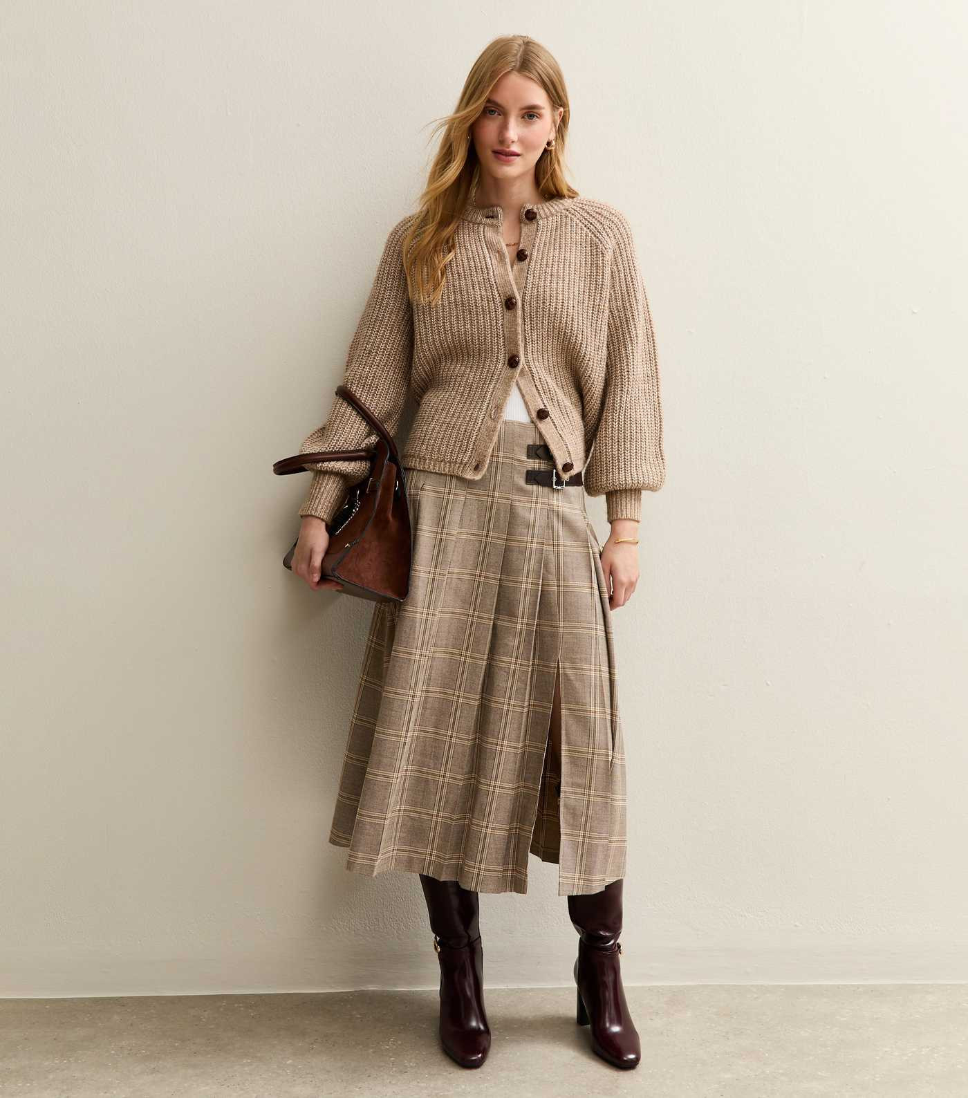 Brown Checked Buckle Trim Midi Skirt | New Look | New Look (UK)