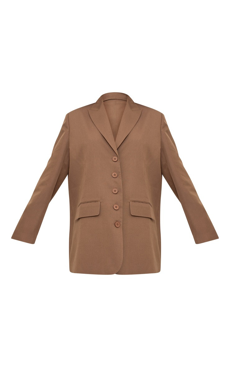 Chocolate Twill Shoulder Pad Blazer Dress | PrettyLittleThing US