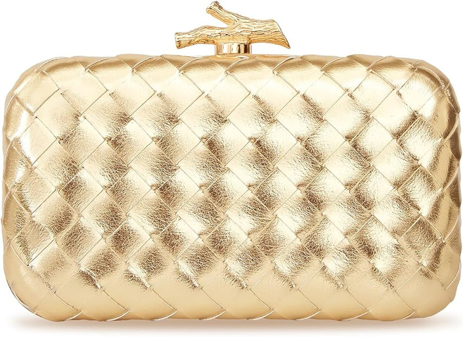 Women Elegant Clutch Purses Satin Pleated Evening Structured Handbag Metallic PU Fashion Bag Wove... | Amazon (US)