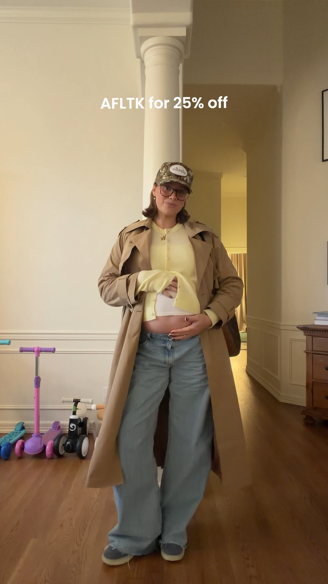 Jeans size 31 I went up two sizes for pregnancy! The best slouchy low rise jeans at a great price. Size L in yellow sweater. Medium petite (I’m 5’ 5”) in trench it’s gorgeous and water resistant!! It runs large a medium fits fine 

#pregnancystyle #Abercrombie #springstyle #lowrise #bresheppard