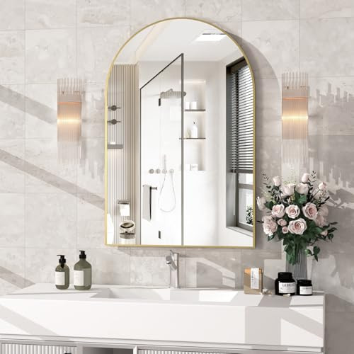NEUWEABY Wall Mounted Mirror, Arched Wall Mirror for Bathroom, 24"x36" Arch Bathroom Mirror with Metal Frame, Gold Vanity Mirror Decor for Mantle, Bedroom, Entryway, Living Room | Amazon (CA)