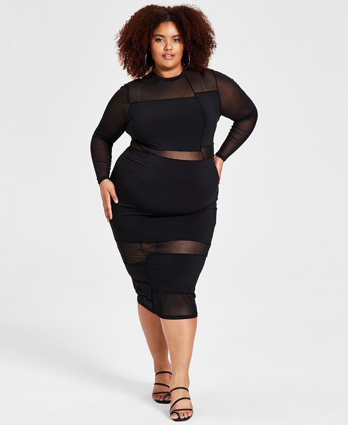 Nina Parker Trendy Plus Size Sheer Panel Bodycon Dress & Reviews - Dresses - Plus Sizes - Macy's | Macys (US)
