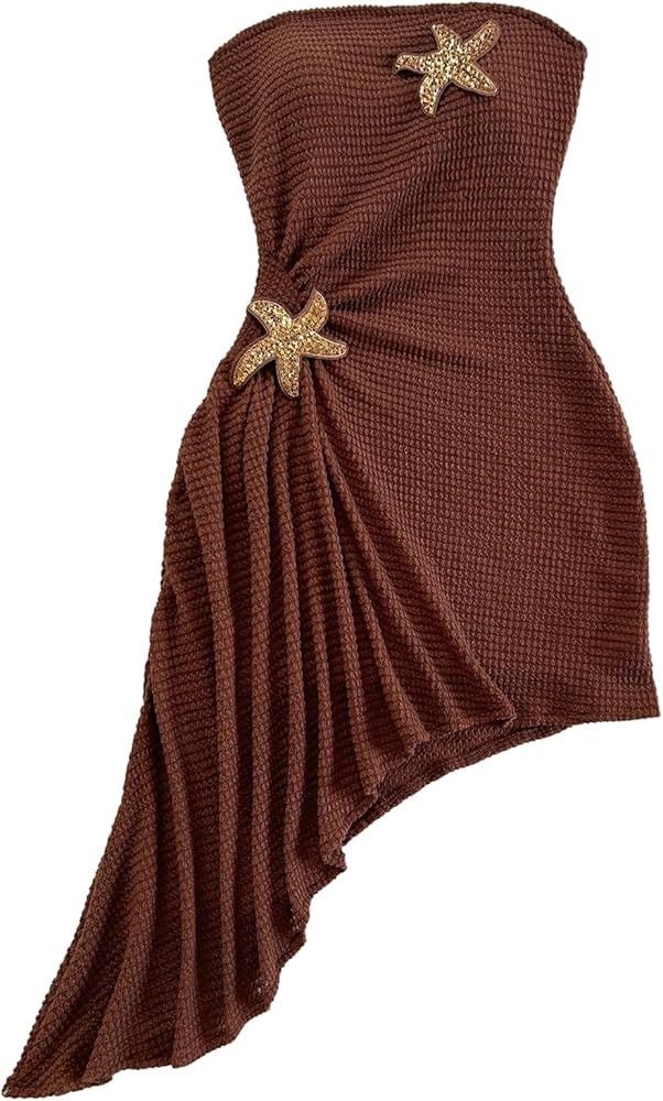 SOLY HUX Women's Strapless Tube Mini Dress Ruched Sleeveless Asymmetrical Hem Vacation Summer Dre... | Amazon (US)