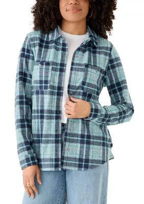 LANDS' END Women's Brushed Knit Flannel Shirt, Navy Blue, Small | Belk