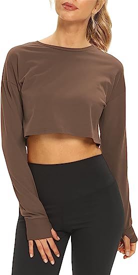 Mippo Long Sleeve Crop Tops for Women Workout Shirts Long Sleeve Athletic Gym Tee Shirts Cropped ... | Amazon (US)