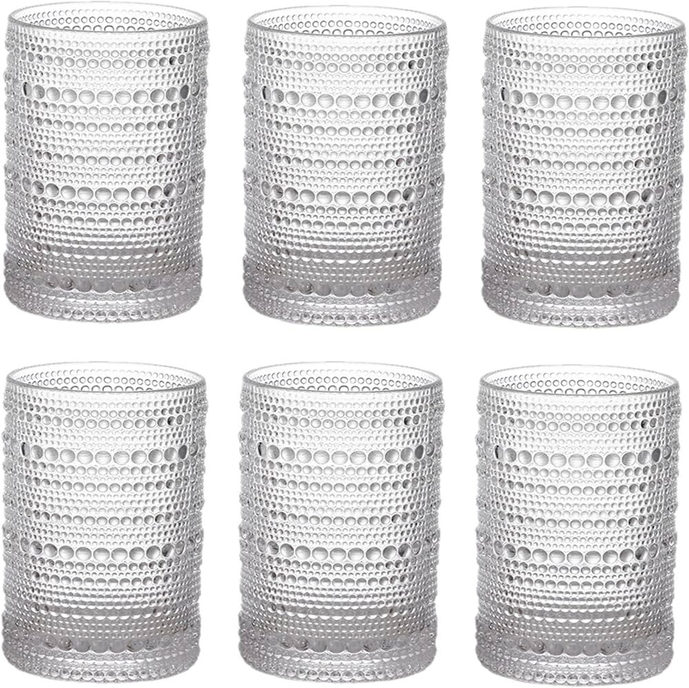ZOOFOX Set of 6 Vintage Drinking Glasses, 12 oz Clear Hobnail Glasses Tumbler, Embossed Design Gl... | Amazon (US)