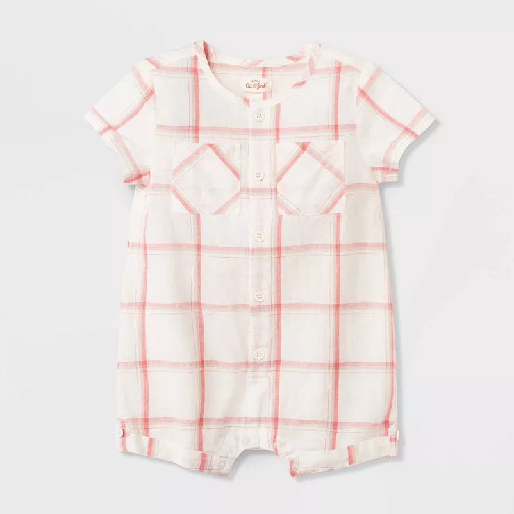 Baby Plaid Romper - Cat & Jack™ Cream | Target