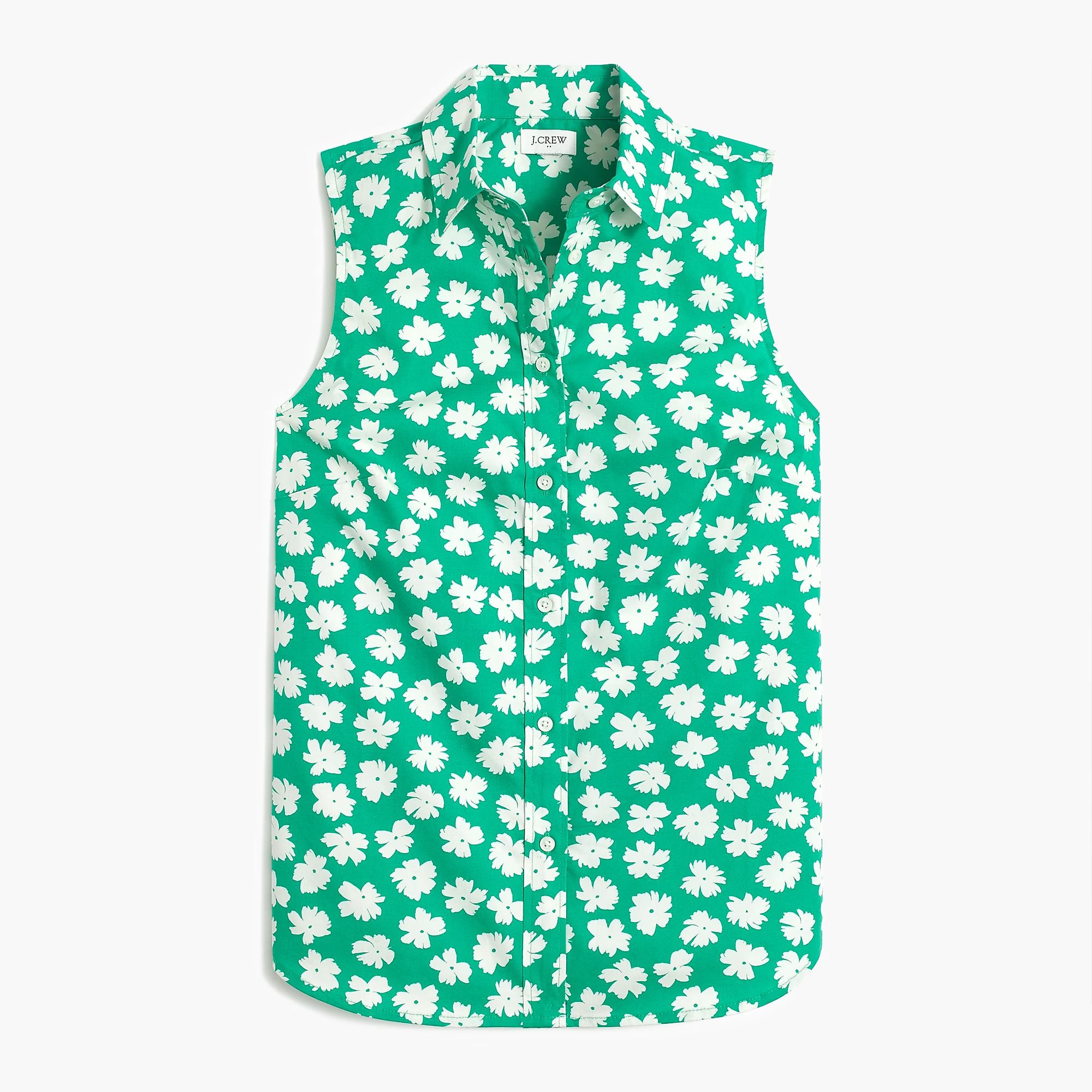 Leopard sleeveless poplin shirt in signature fit | J.Crew Factory