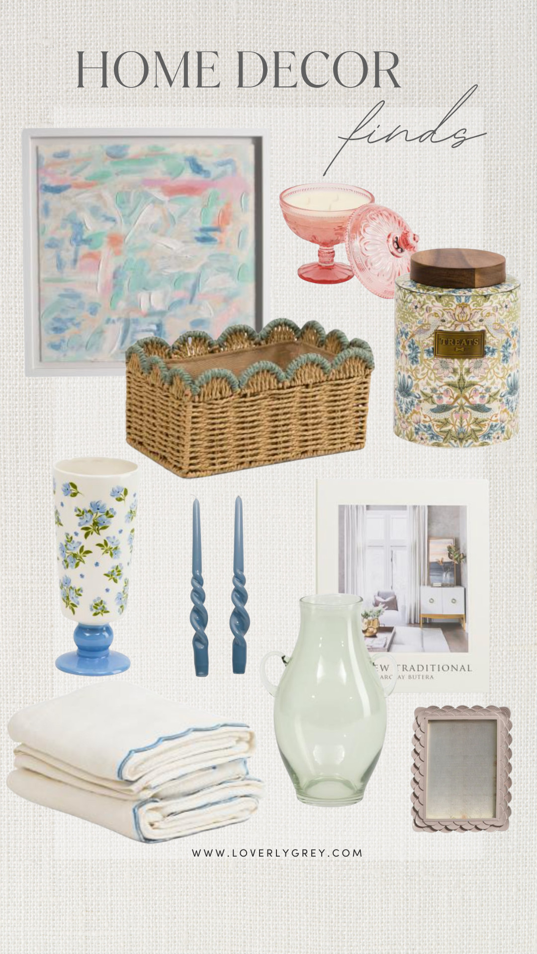 If you love a timeless, traditional aesthetic with a touch of color, this TJ Maxx home lineup is a total dream! These affordable accent and styling pieces are moving so fast. Loverly grey, TJ Maxx find, summer style finds, floral vase, taper candles 

 #LTKdayinmylife #LTKSeasonal #LTKHome