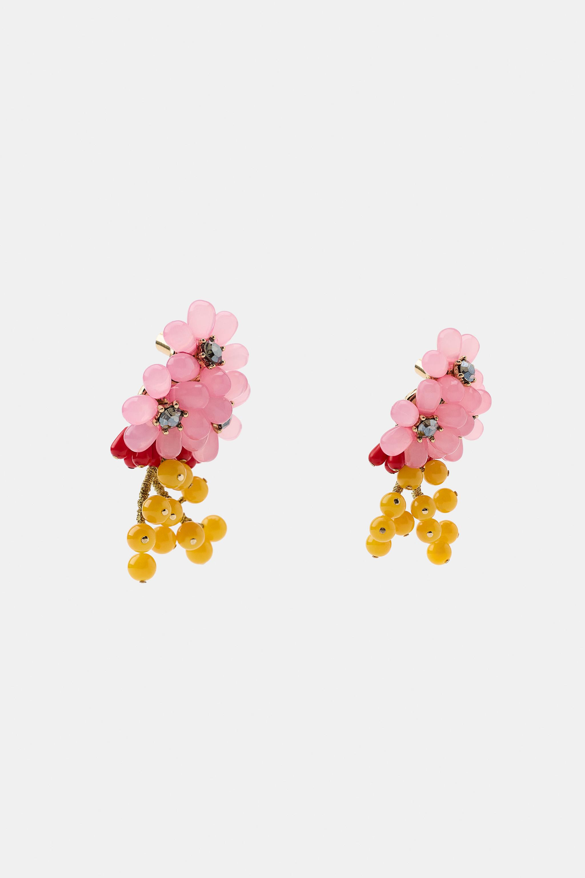 BEADED JEWEL FLOWER EARRINGS | Zara US