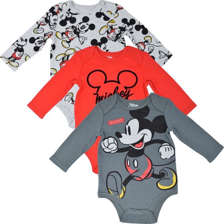 Disney Mickey Mouse  3 Pack Long Sleeve Bodysuits  Newborn to Infant | Target