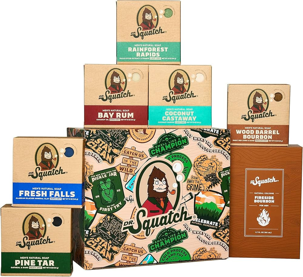Dr. Squatch 2024 Holiday Bundle - Men's Natural 6 Soap and 1 Cologne Gift Set - Cold Process Soap... | Amazon (US)