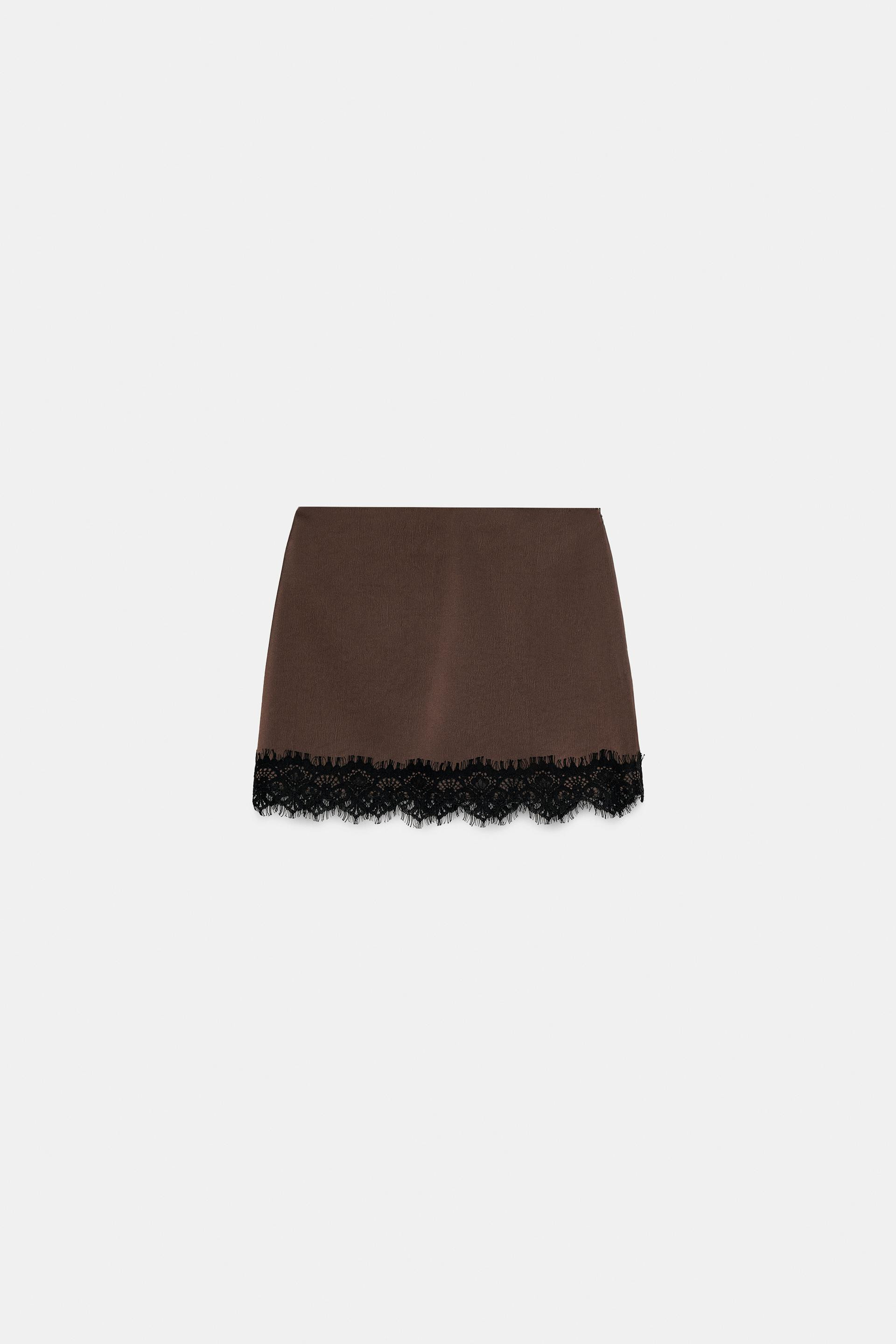 Zara - Skort With Lace Hem In Black - L - Woman | Zara UK