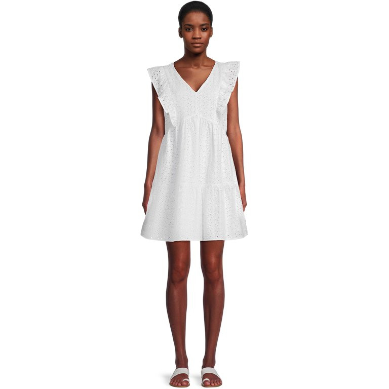 Time and Tru Women's Flutter Sleeve Eyelet Dress | Walmart (US)