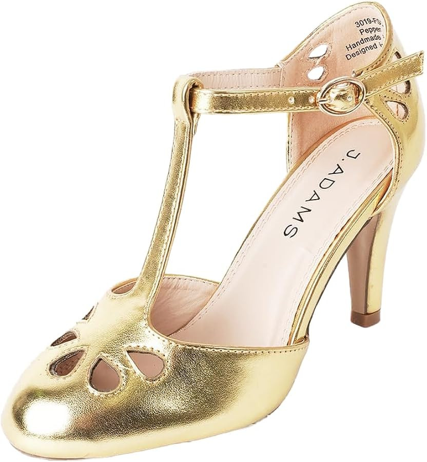 J. Adams Pepper Mary Janes - Vintage Cutout Low Kitten Heels Retro T Strap Pumps | Amazon (US)