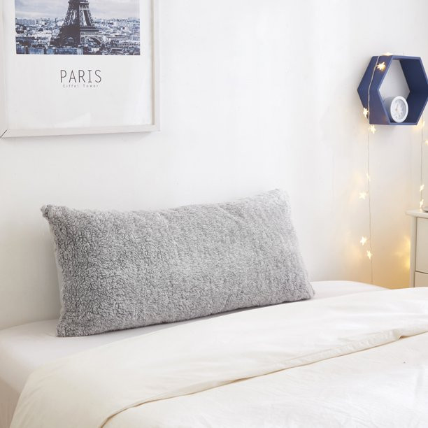 Urban Shop Lumbar Decorative Pillow, Solid Sherpa, Rectangle, 18'' x 38'', Grey, 1 Piece | Walmart (US)