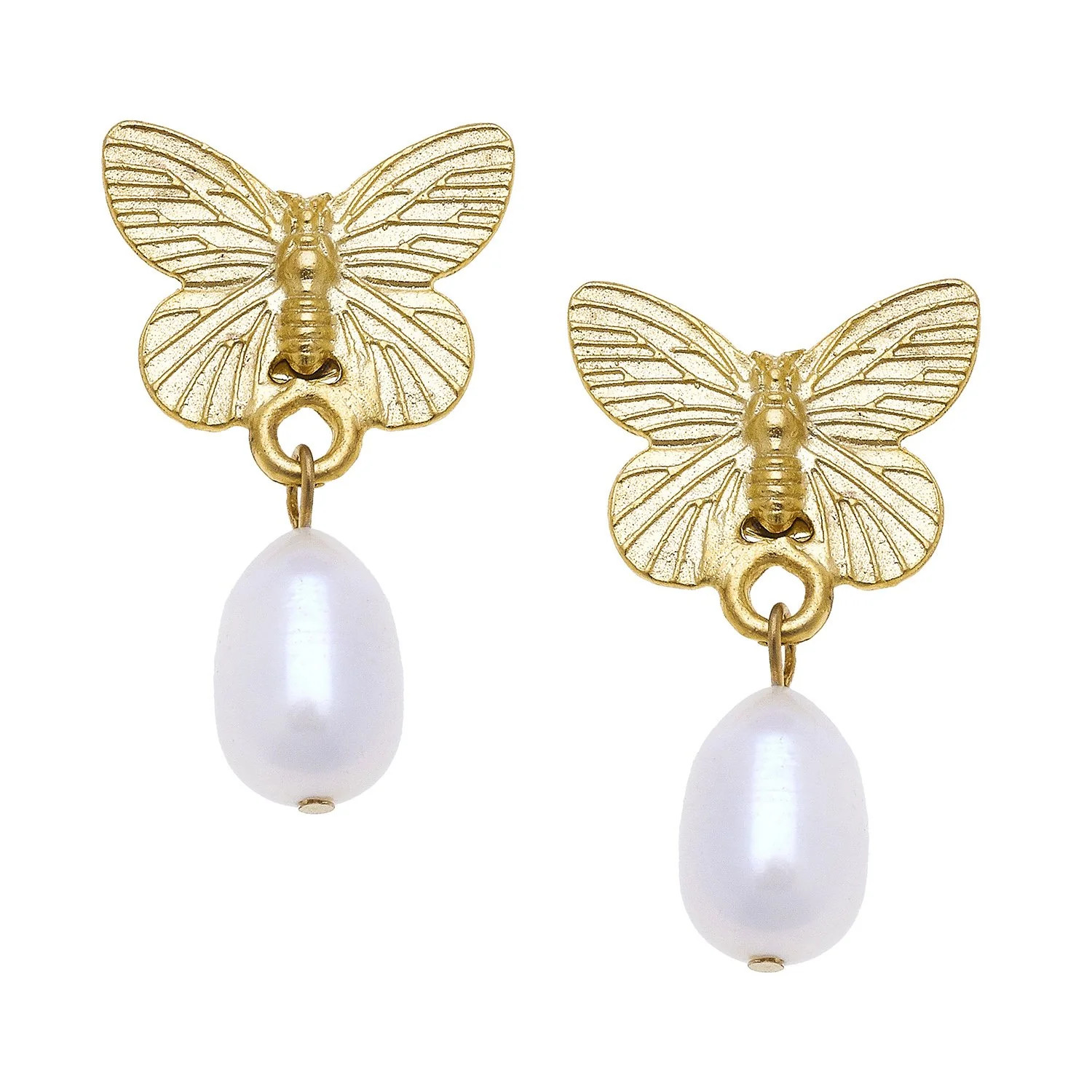 Gold Butterfly + Pearl Drop Earrings | Susan Shaw
