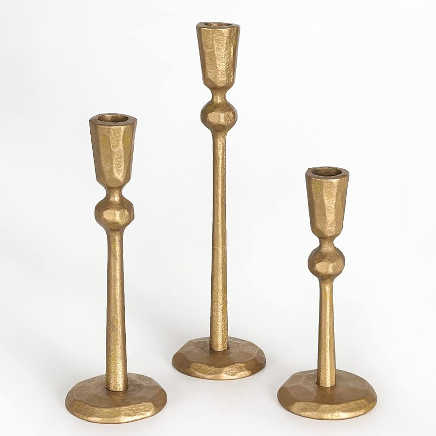 Antique Brass Iron Taper Candle Holder - Set of 3 Decorative Candle Stand | Amazon (US)