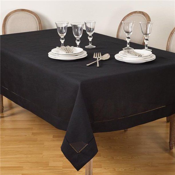 Saro Lifestyle 6304.BK70104B 70 x 104 in. Rectangle Classic Hemstitch Border Tablecloth, Black | Walmart (US)