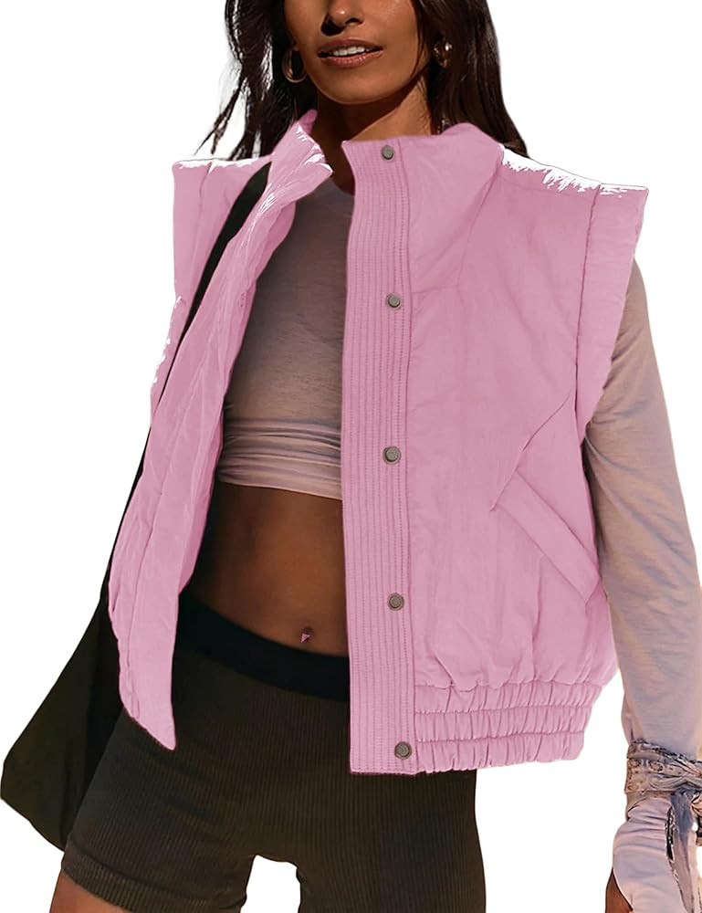 Lviefent Womens Puffer Vest Cropped Lightweight Button Down Quilted Vest Sleeveless Padded Gilet ... | Amazon (US)
