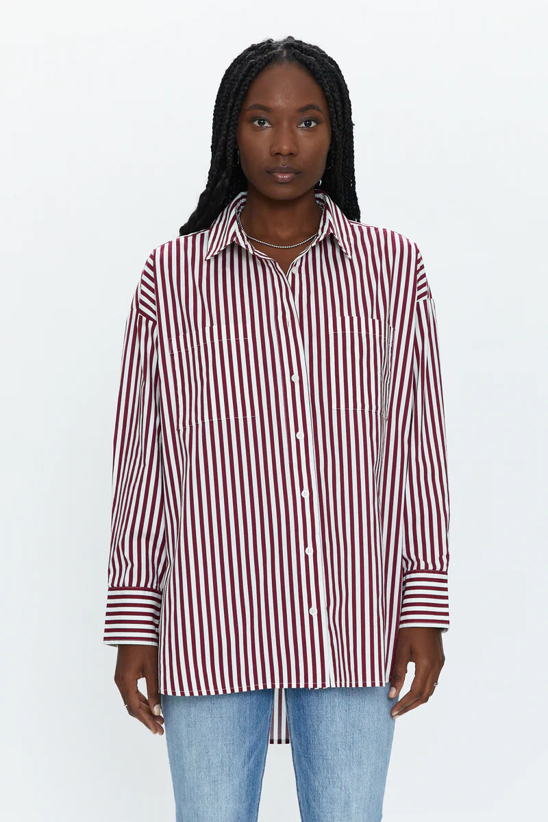 Rena Button Down Tunic Shirt - Ivory Bordeaux St | Pistola Denim