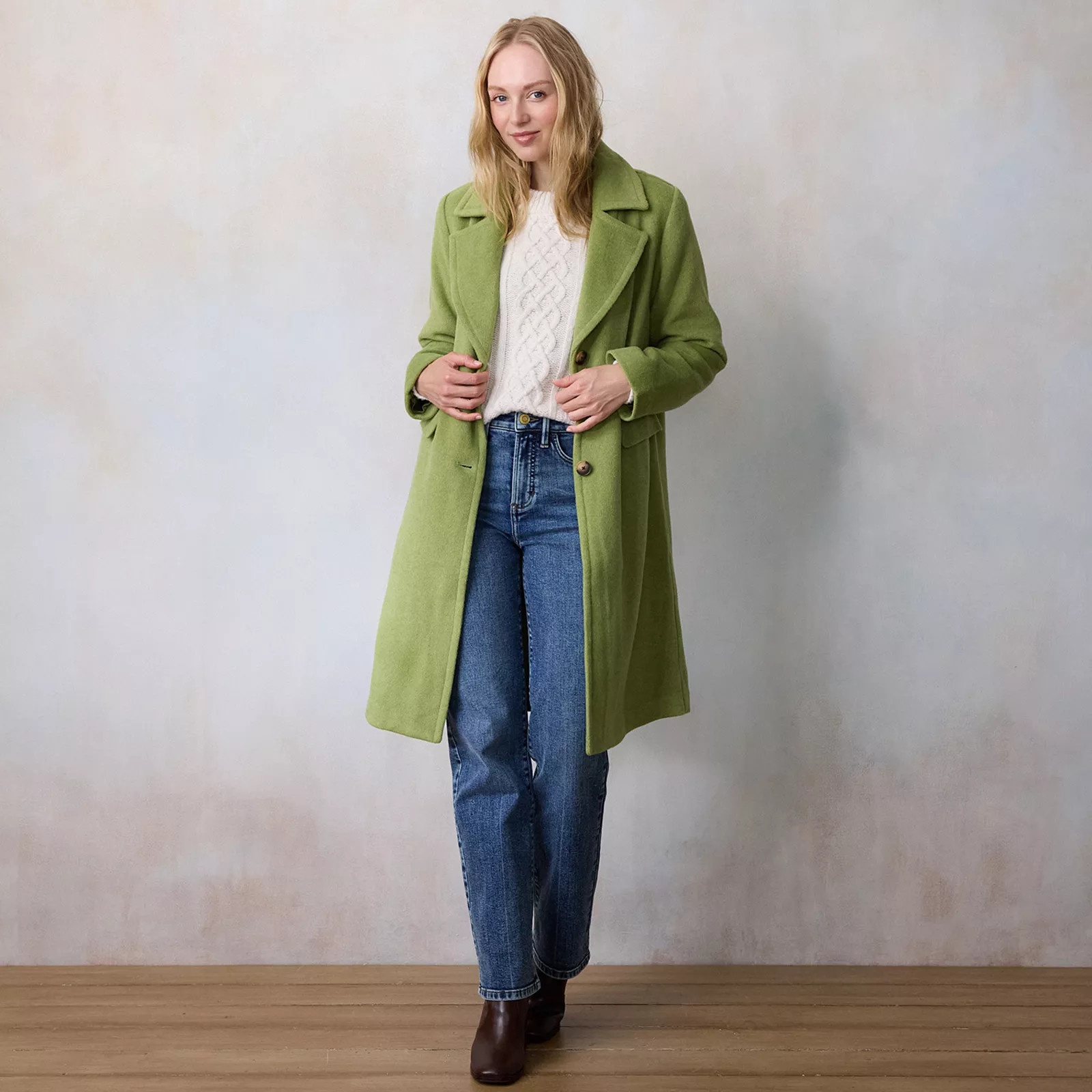 Women's LC Lauren Conrad Notch Lapel Long Overcoat, Size: Large, Exotic Green | Kohl's