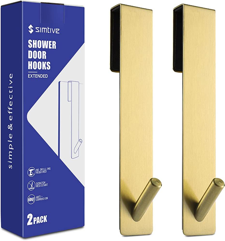 Simtive Extended Shower Door Hooks (7-Inch), Over Door Hooks for Bathroom Frameless Glass Shower ... | Amazon (US)
