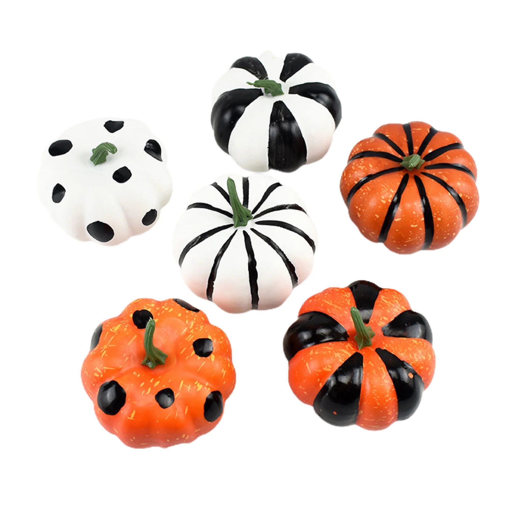 6Pcs Halloween Artificial Foam Pumpkins Harvest Decor 4inch Mini Small Stripe Dot Print Pumpkin D... | Walmart (US)