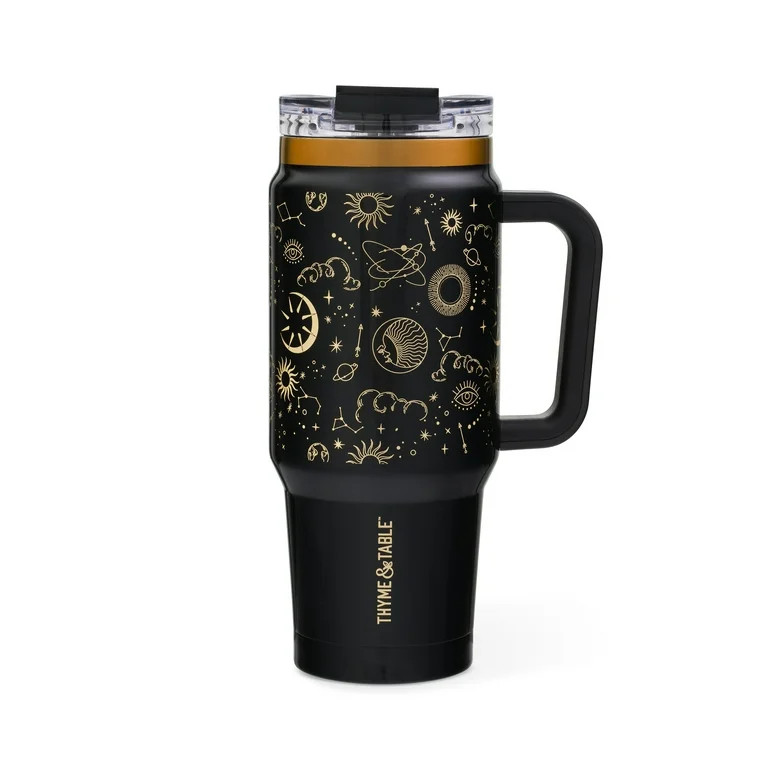 Thyme & Table 32 fl oz Stainless Steel Luna Tumbler with Handle and Dual Straw Lid, Black Zodiac | Walmart (US)