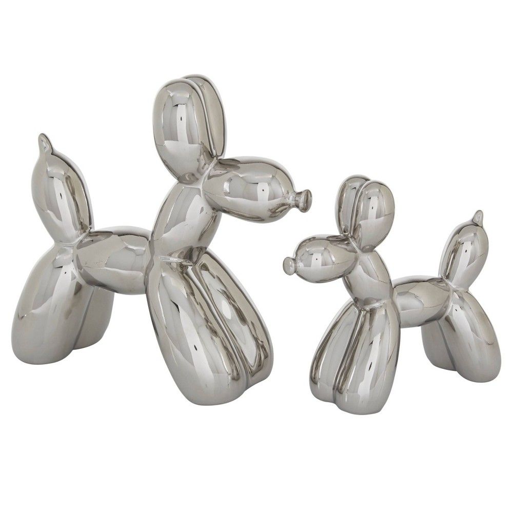 Set of 2 Ceramic Balloon Dog Sculptures Silver - Olivia & May | Target