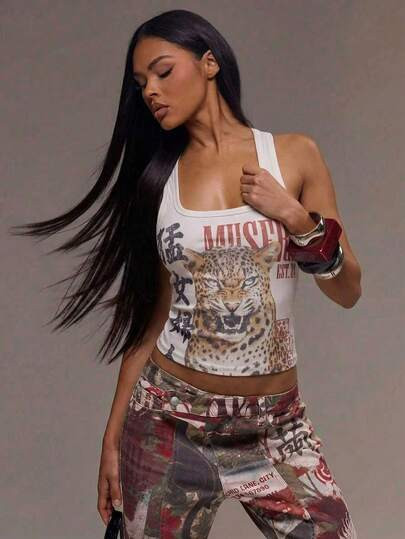MUSERA Women Tank Tops & Camis Graphic Fitted Vest Top , Holidays, Party, Festive Spring Summer | SHEIN