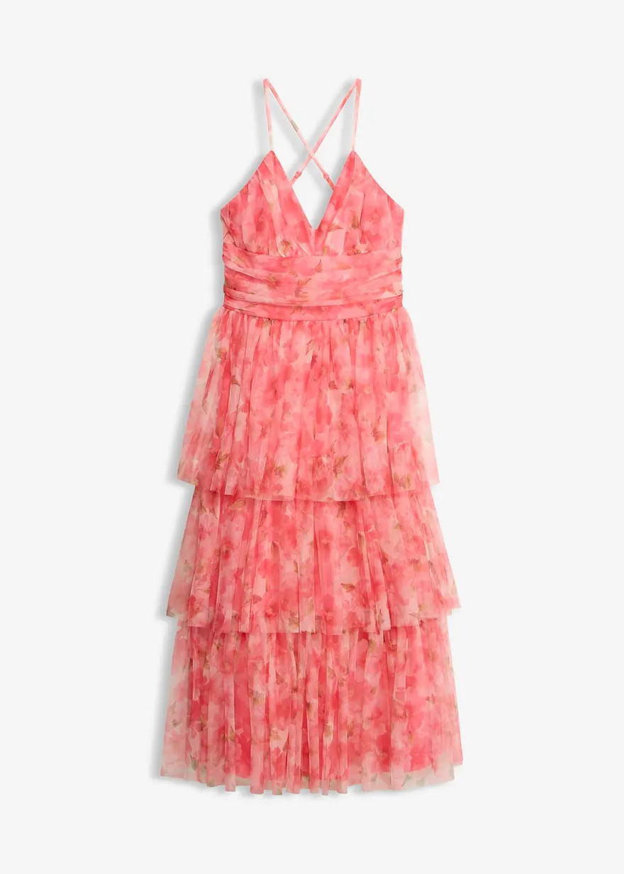 Modern und feminin: Midikleid aus feinem Tüll mit Stufen-Volants | Bonprix DE