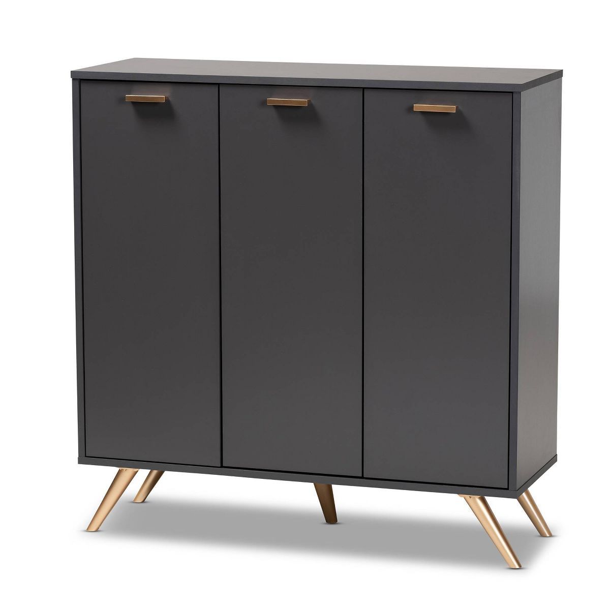 Kelson Wood 3 Door Cabinet Dark Gray/Gold - Baxton Studio | Target