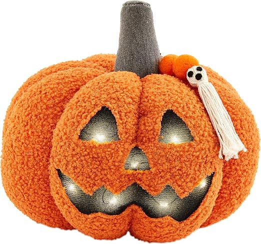 Mud Pie Light Up Sherpa Jack-o-Lantern Pillow, Orange,8" x 9" | Amazon (US)