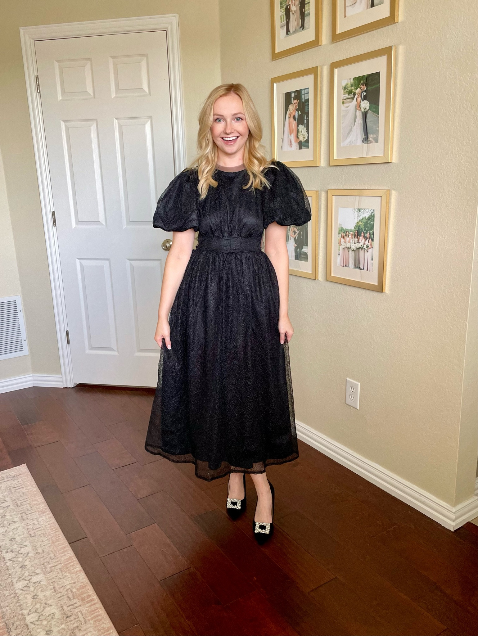 Wearing a small | wedding guest dress, winter wedding guest dress, black dress, black tulle dress, black midi dress, occasion dress 

#LTKparties #LTKSeasonal #LTKwedding