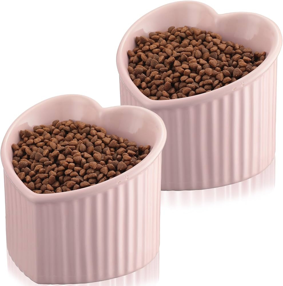 Mumufy Ceramic Heart Shaped Cat Bowls, 2 Pcs, 5.51 x 4.72 in, Pink, Suitable for Multiple Pets, I... | Amazon (US)