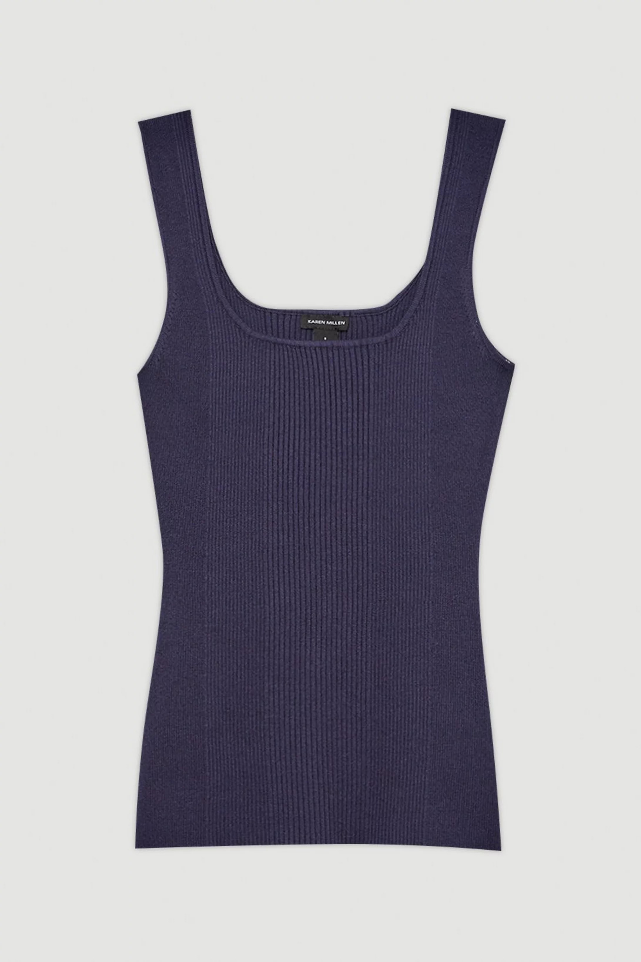 Viscose Blend Rib Knit Square Neck Vest | Karen Millen UK + IE + DE + NL