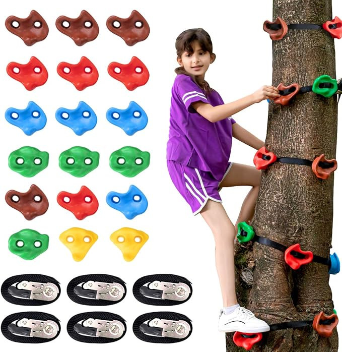 18 Ninja Tree Climbing Holds and 6 Sturdy Ratchet Straps for Kids Tree Climbing, Large Climbing R... | Amazon (US)