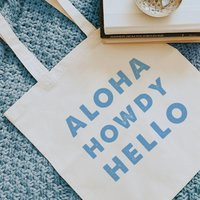 Customizable Greetings Tote Bag/Aloha Howdy Hello Book | Etsy (US)