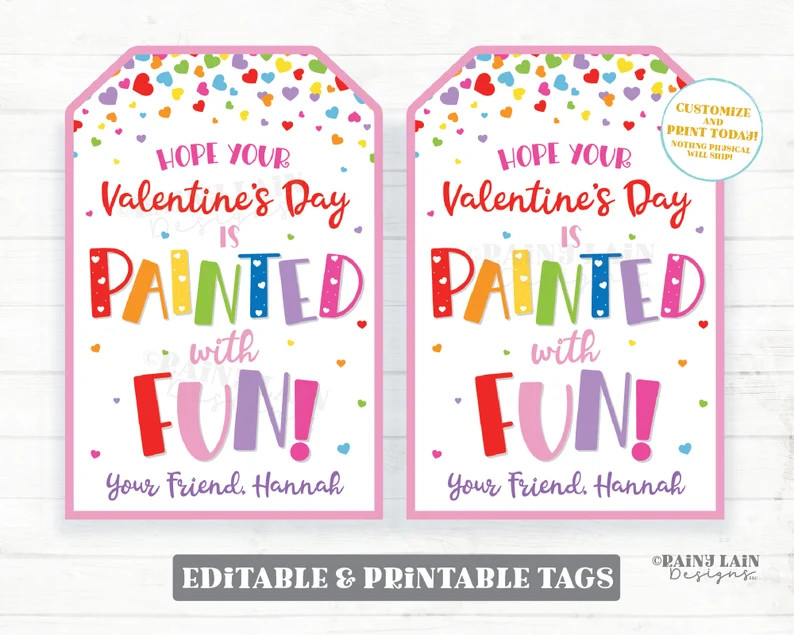 Painted With Fun Valentine Tag, Paint Brush Valentine's Day Gift, Painting Palette Art Preschool ... | Etsy (US)