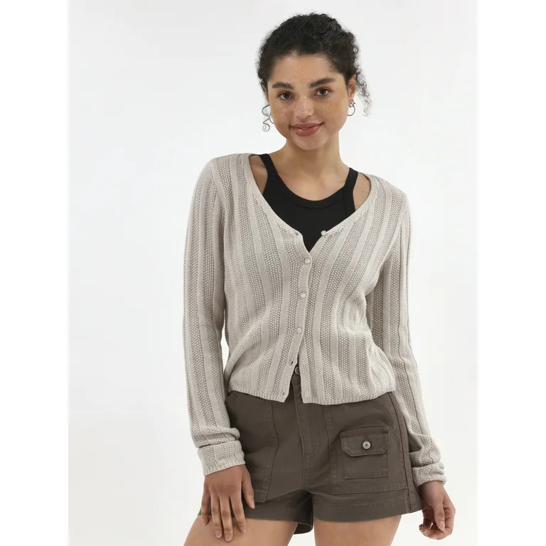 No Boundaries Textured Button Front Cardigan Sweater, Women's - Walmart.com | Walmart (US)
