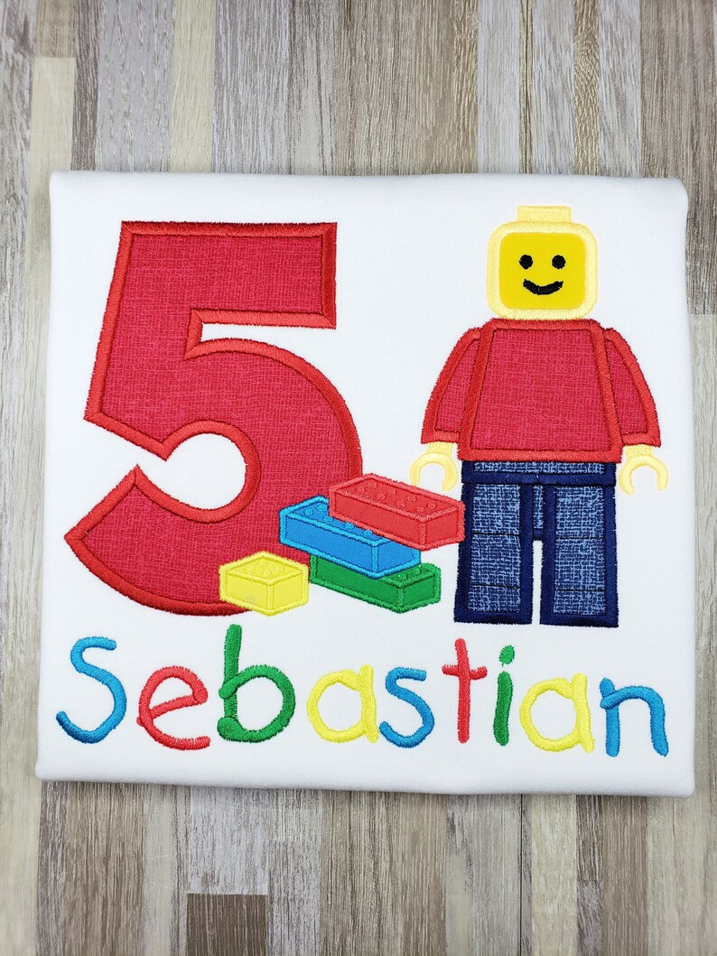Boys Building Block Embroidered Birthday Shirt Personalized - Etsy | Etsy (US)