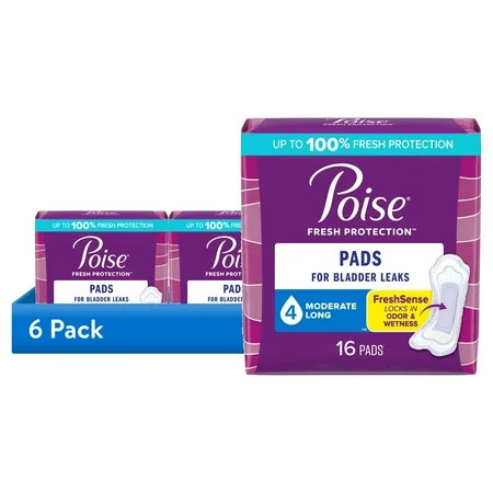 (6 pack) Poise Incontinence Pads for Women, Moderate Absorbency, Long Length, 16 Count | Walmart (US)