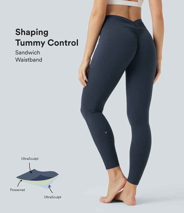 Halara UltraSculpt™ SoCinched High Waisted Tummy Control Scrunch Shaping Yoga Leggings with Poc... | HALARA