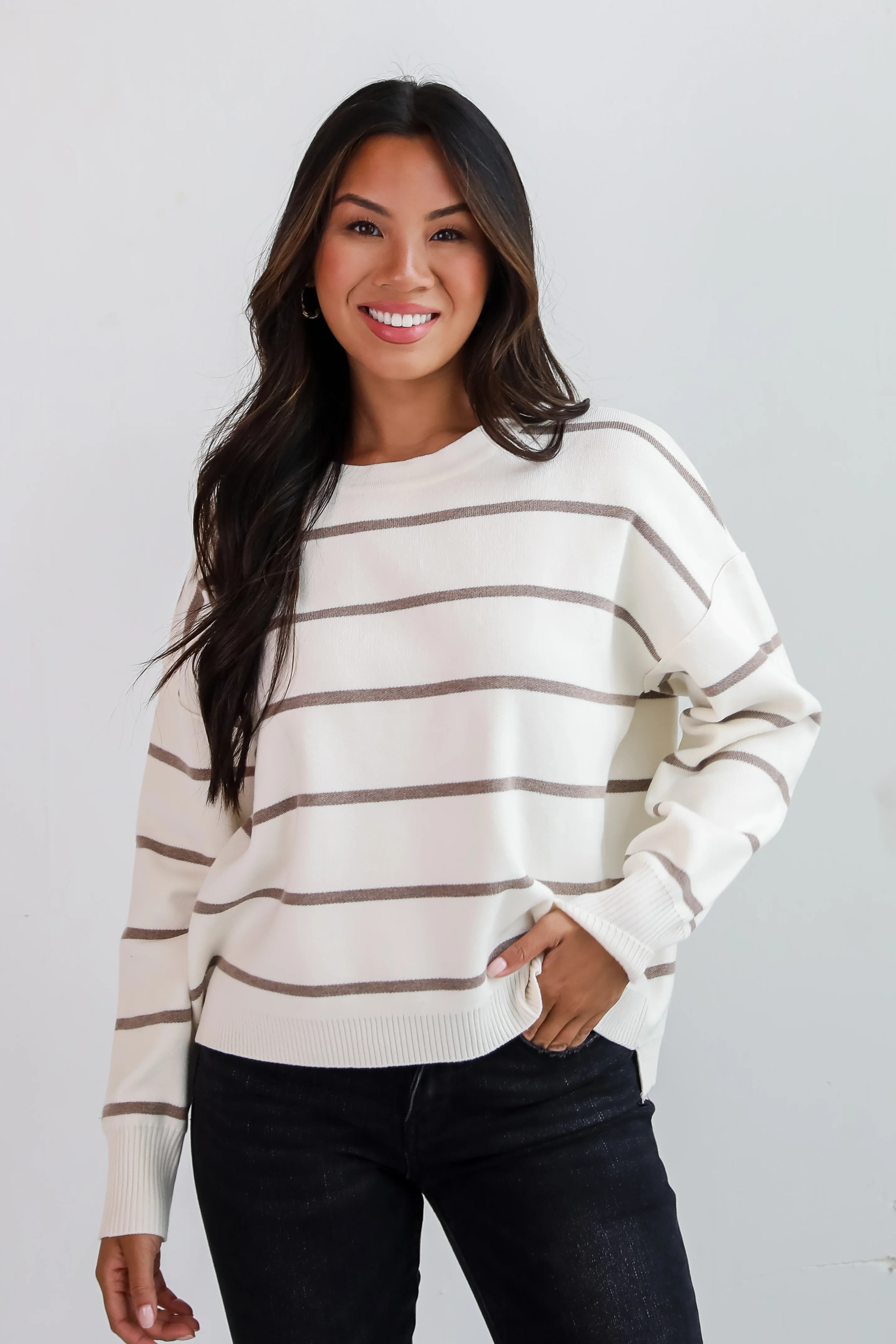 Cute Ivory Striped Sweater | Sweaters For Fall | ShopDressUp | Dress Up