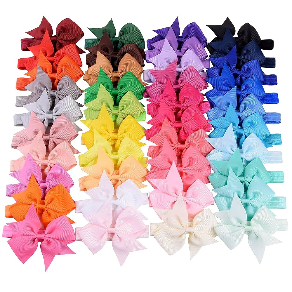 jollybows 40pcs Baby Girls Hair Bows Headbands Grosgrain Ribbon Hair Band Accessories for Infants... | Amazon (US)